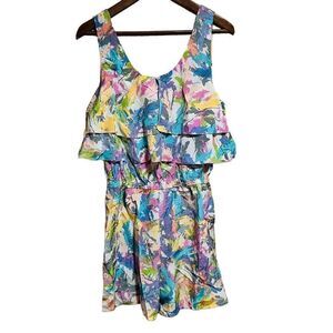 R.89 by Line & Dot Women's Pastel Silk Floral Flounce One-Piece Romper Medium